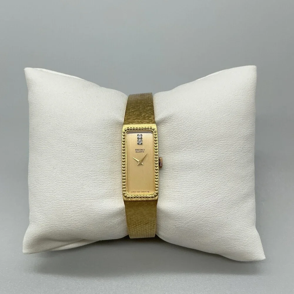 Seiko Womens Watch 12mm Gold Dial Gold Tone Mesh 1320-5289 New Battery 5.5
